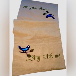 100% cottonTan embroidered blue bird sing with me table runner table scarf India
